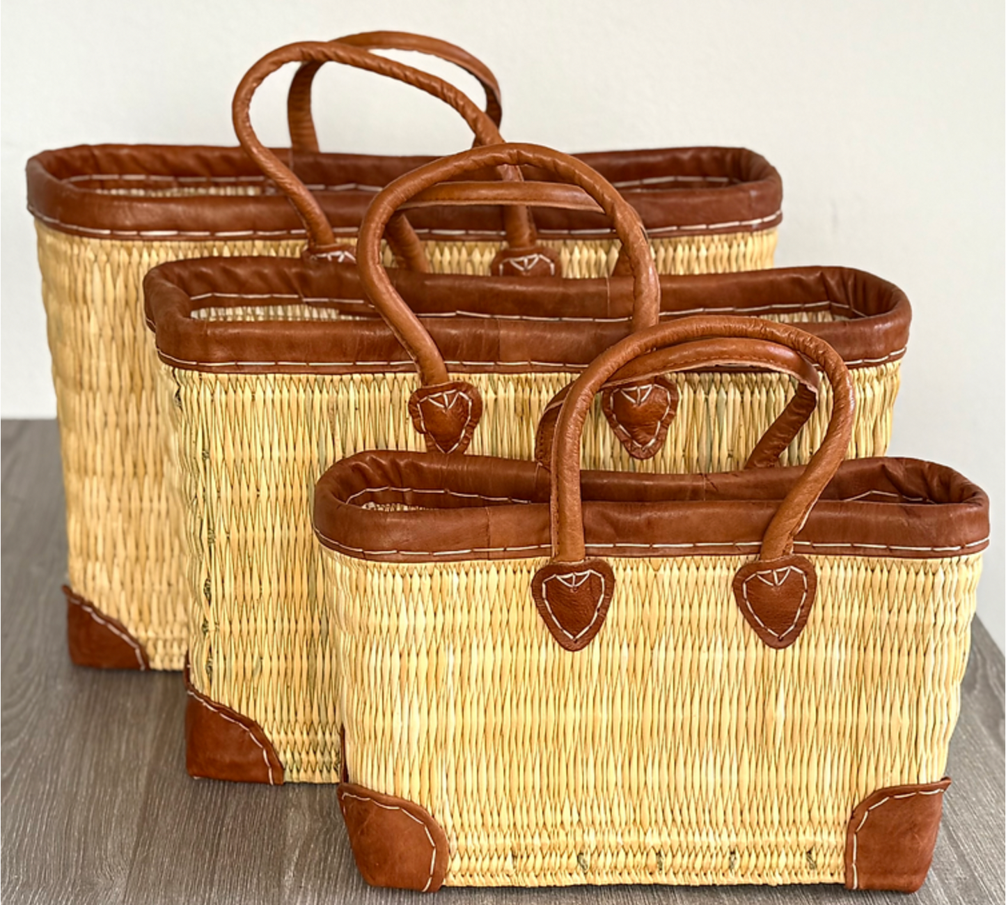 Set de 3 paniers - Bordure cuir